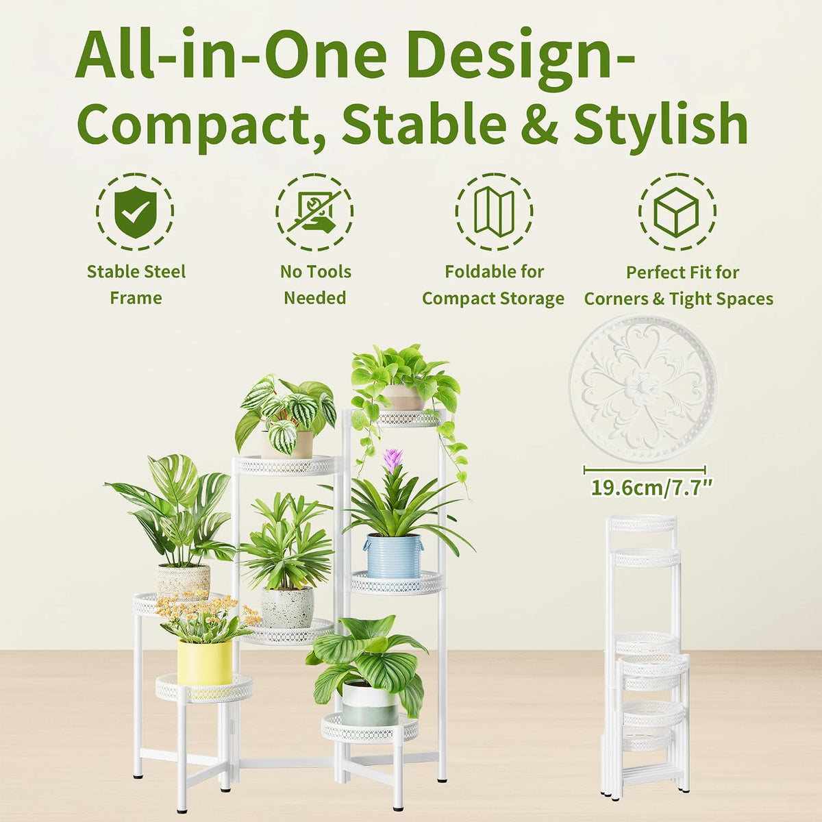 7 Tier Plant Stand Indoor Outdoor, Corner Tiered Plant Stands, Planter Display Rack for Multiple Plants, Wrought Iron