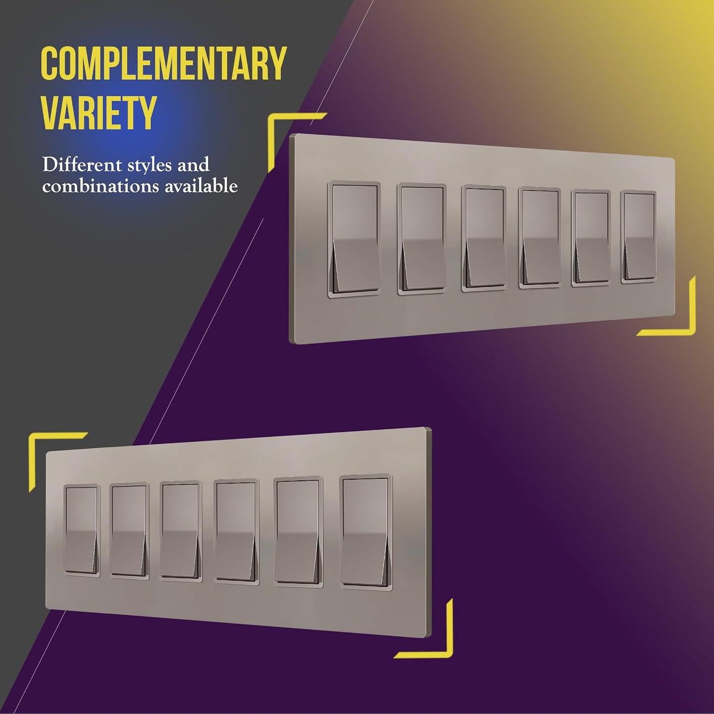 ENERLITES 6-Gang Nickel Screwless Decorator Switch Outlet Wall Plate Cover