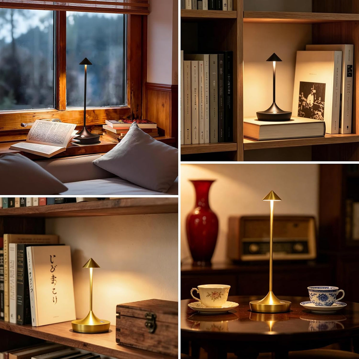2-Pack Cordless Rechargeable LED Table Lamp (Black) | 6000mAh Battery, 3-Color Stepless Dimming, IP54 Waterproof &