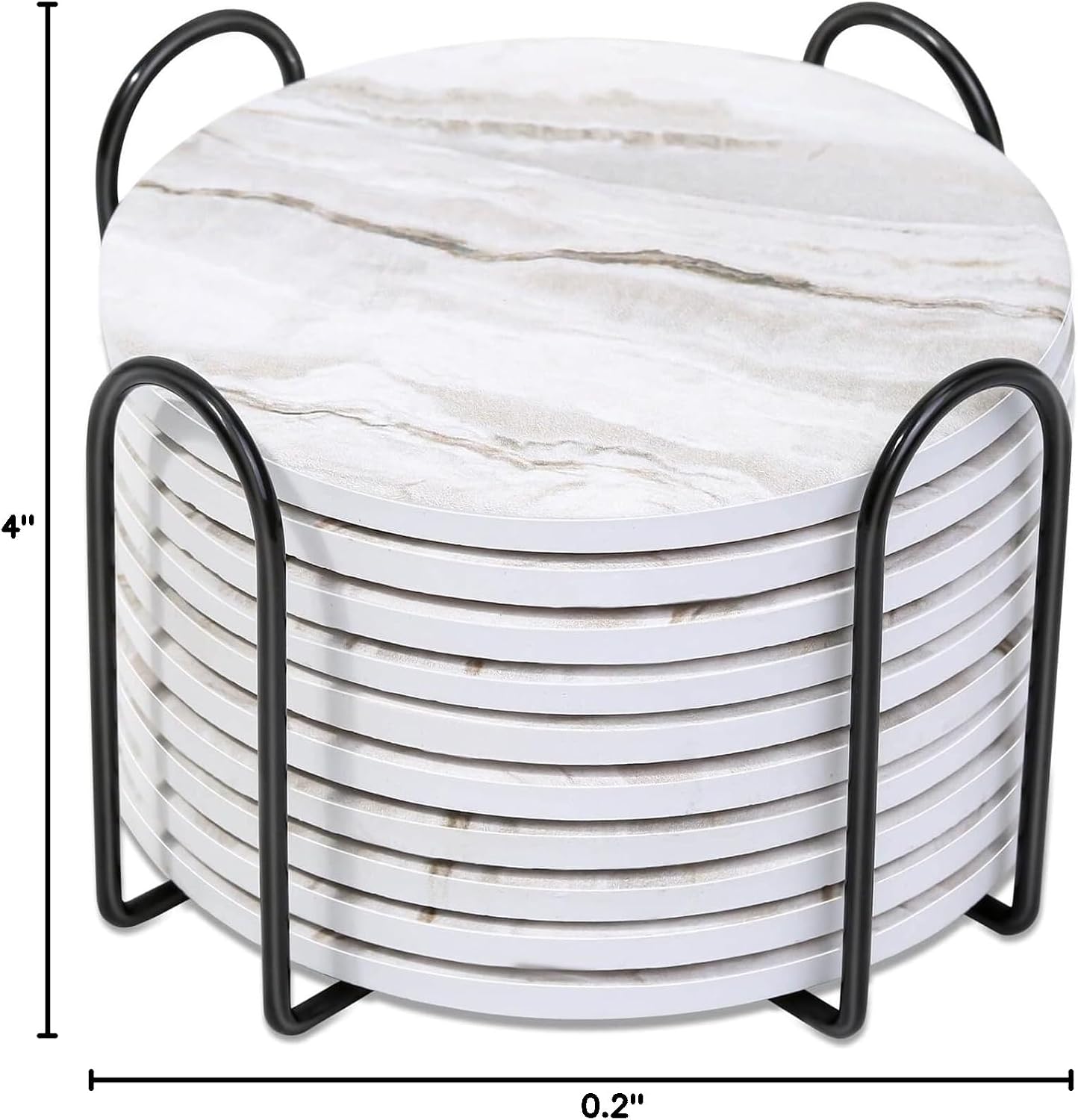 Holder / Marble Style Ceramic Coaster for Wooden Table / Griege / Set of 10