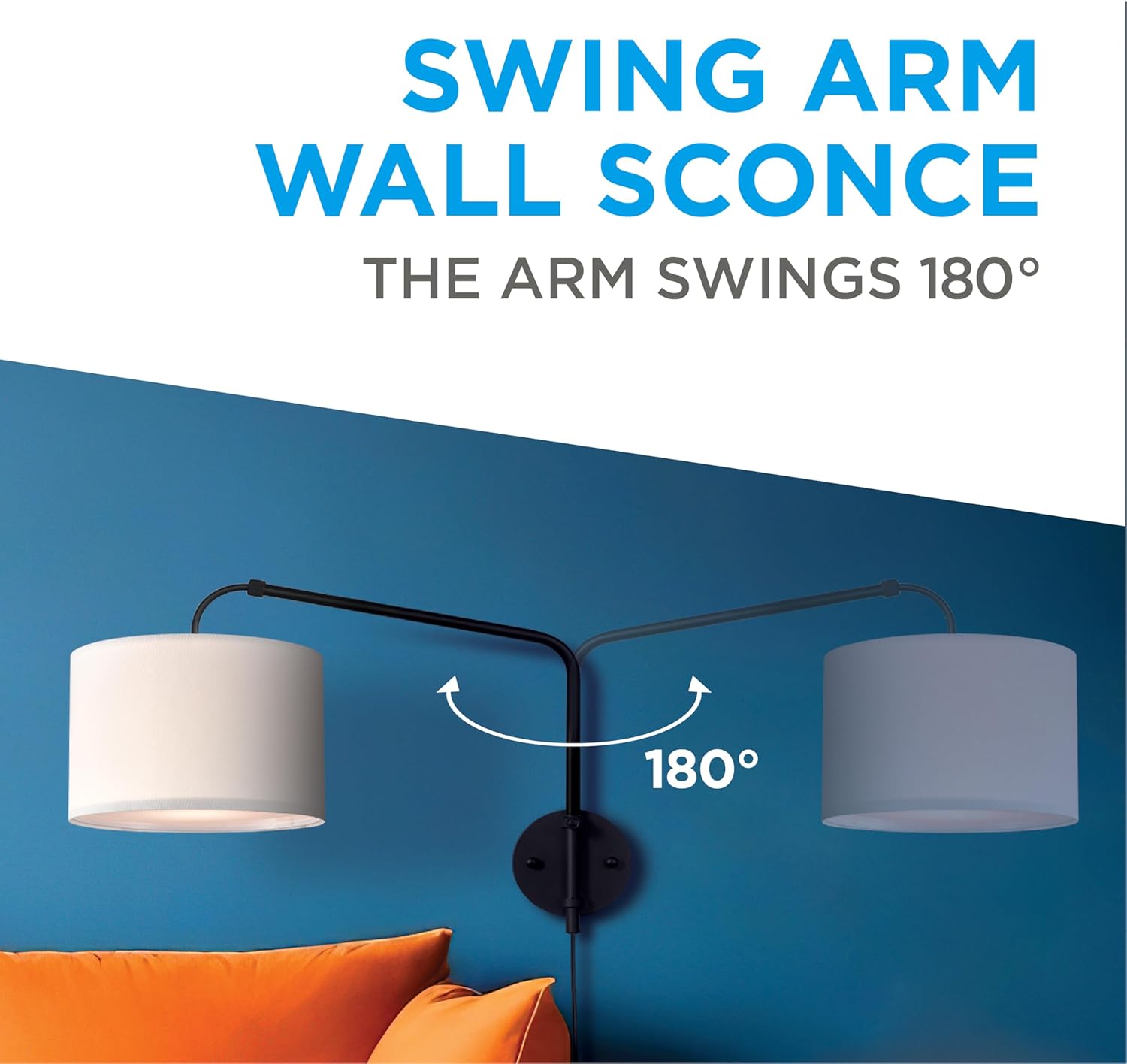 Coby Adjustable Sconce, Wall Mount Light with Telescopic Swing Arm, Matte Black Finish with 2 Linen Shades Included