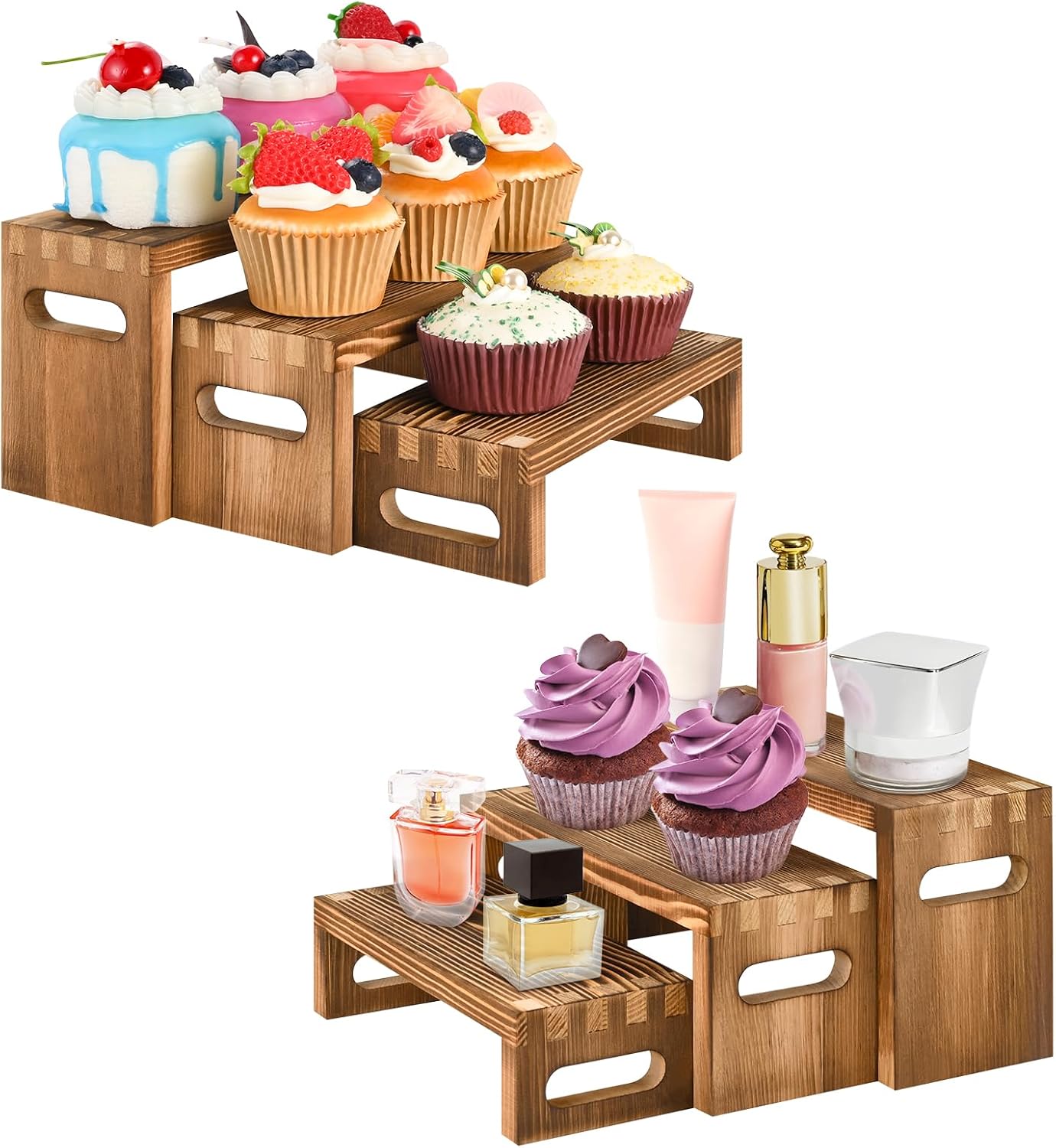 Wood Risers Display Stands / 7 x 8 x 9 / Brown / Set of 6