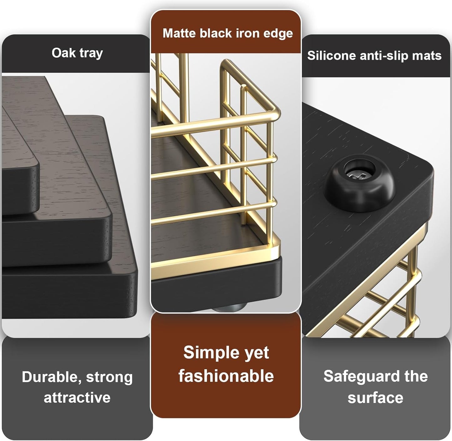 Oak and Iron Napkins Holder for Powder Room Dinning Table / Gold/black / 9.06 x 5.51 x 2.56 / Inchs