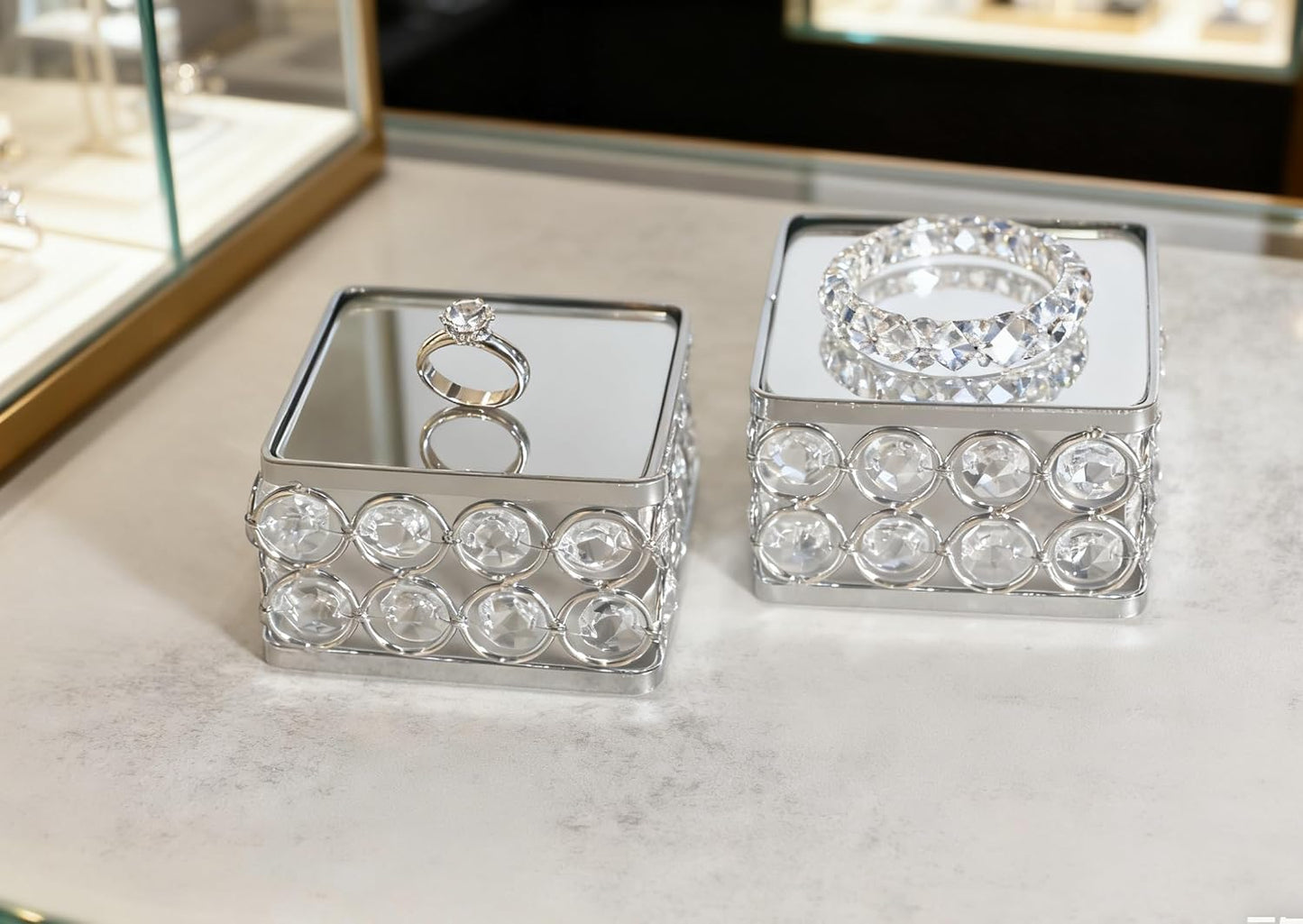 Crystal Jewelry Display Stand Riser / Silver / Set of 2
