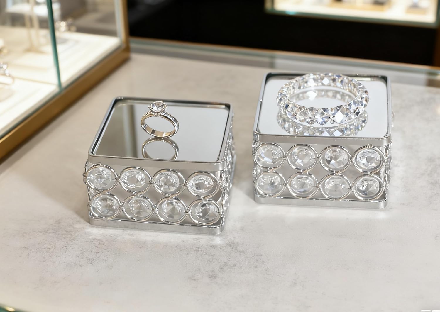 Crystal Jewelry Display Stand Riser / Silver / Set of 2