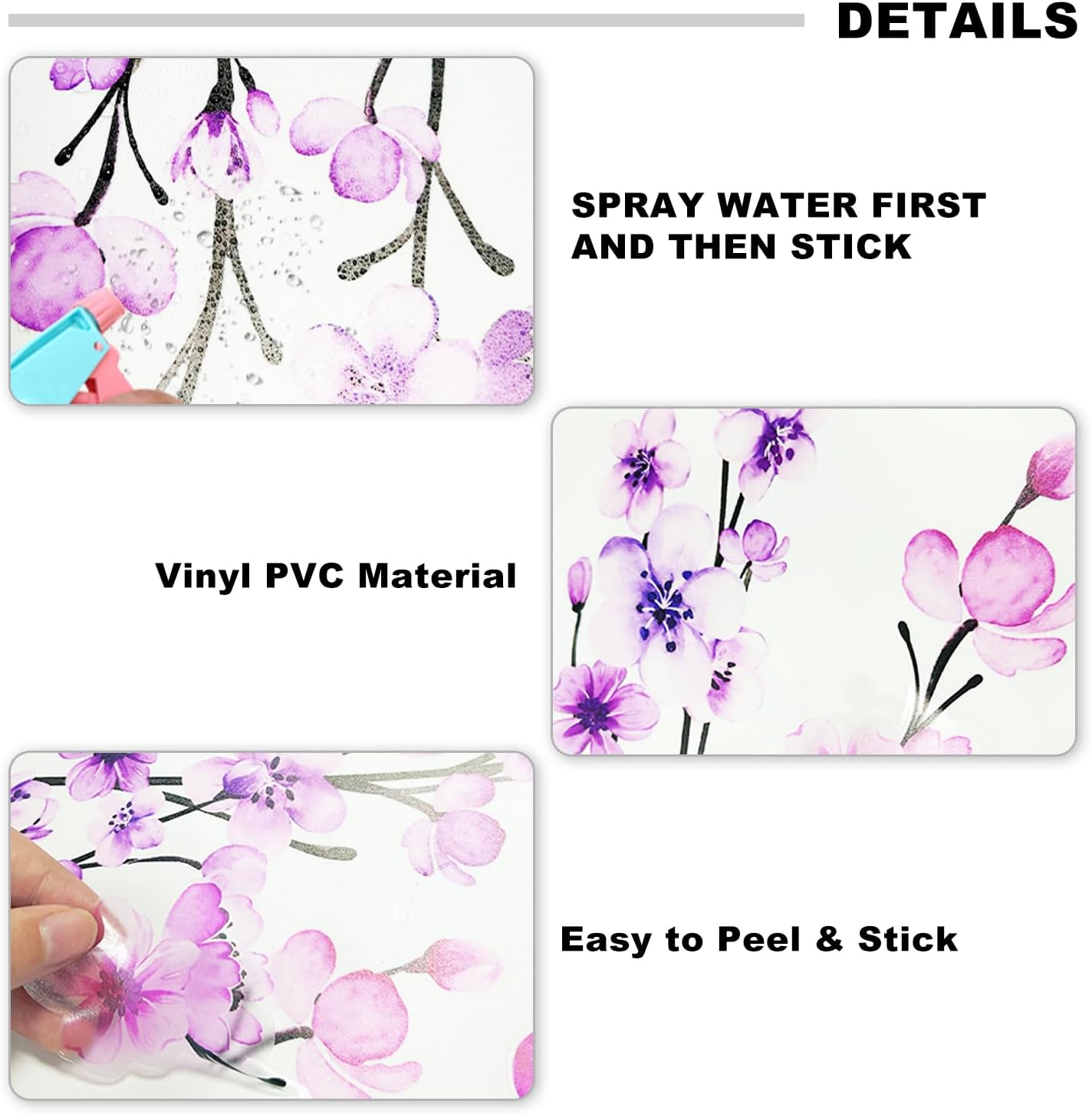Cherry Blossom Branch Wall Stickers Large Right-Extending Floral Bird Wall Decals Peel / Purple