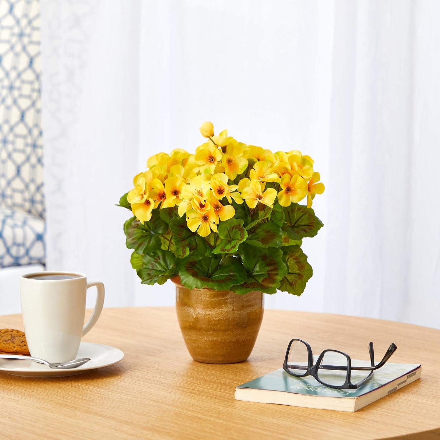 . Geranium Artificial Plant in Ceramic Planter UV Resistant / Yellow / 11 Inch