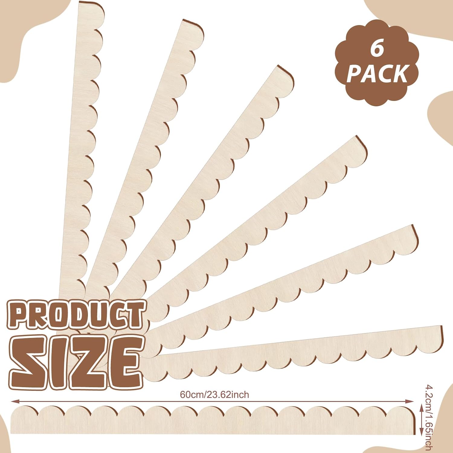 Unfinished Scalloped Decorative Wood Trim Scalloped Edge Decorative Wood / 24 x 1.65 / Set of 6