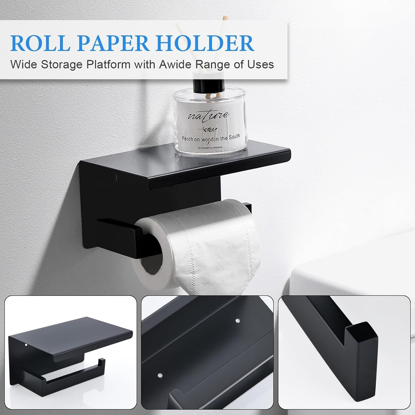 6-Piece Black Bathroom Hardware Set 23.6 Inch Towel Bar Set Double Towel Bar Towel Ring Coat Hook and Toilet Paper