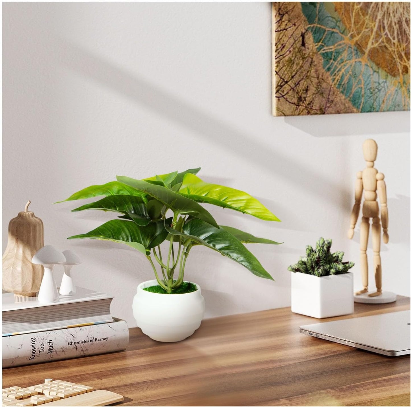 7" Small Artificial Plants in Ceramic Pots / Style 2 / Green / Set of 3