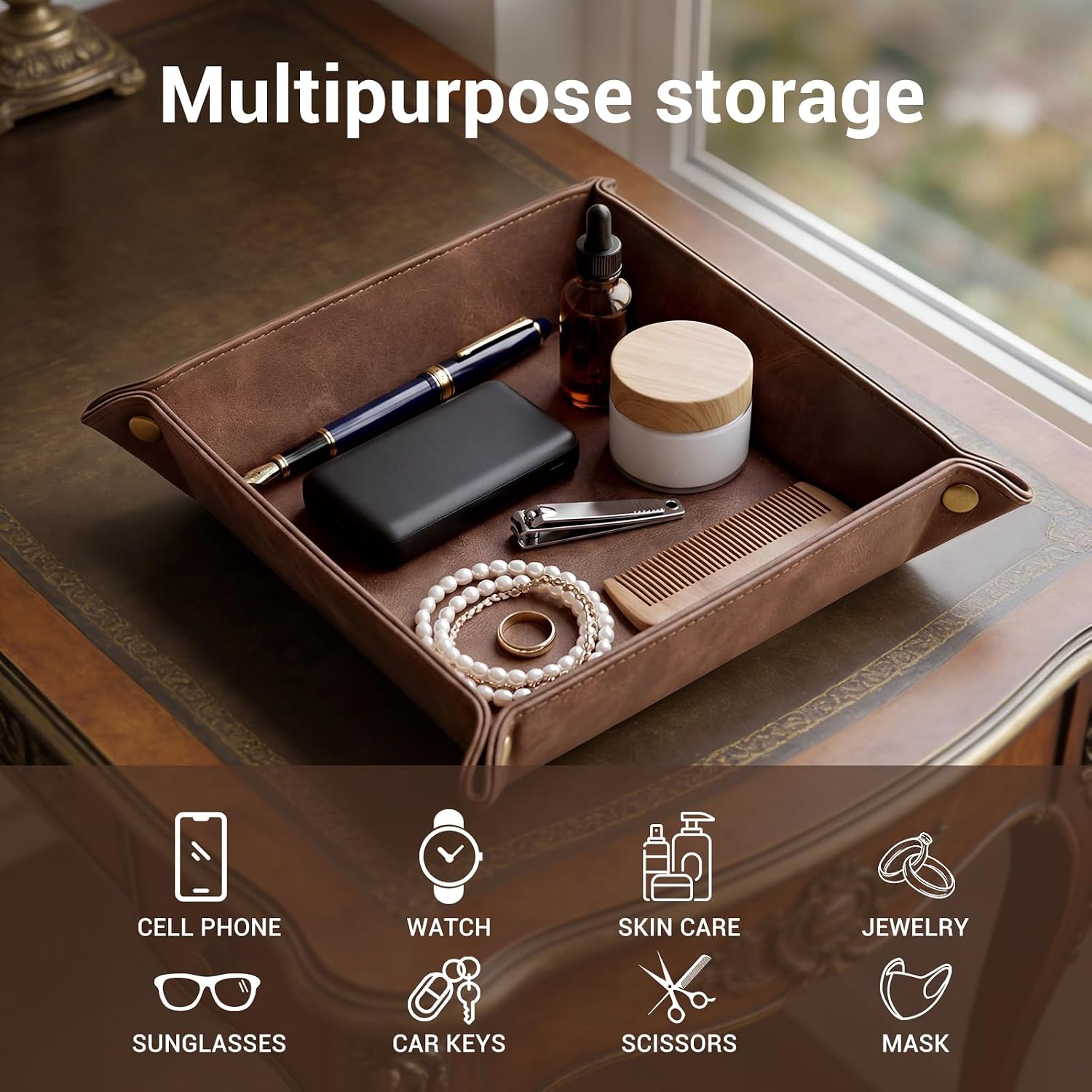 Leather Valet Tray / Brown