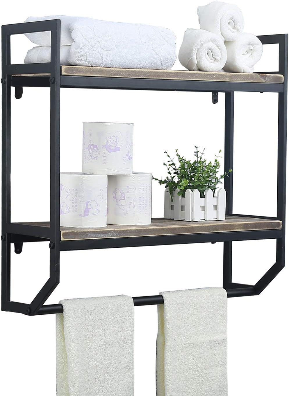 Towel Rack with Towel Bar,2-Tier 24" Bathroom Shelves Wall Mounted,Rustic Wall Shelf Over Toilet,Utility Storage Shelf
