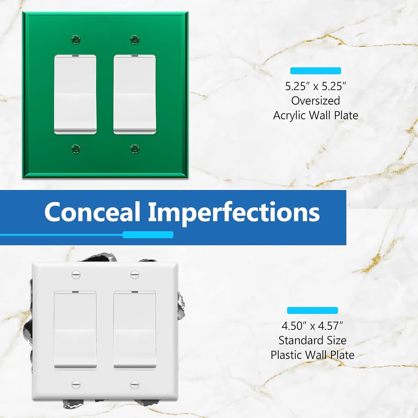 LIDER Double Decorator Wall Plate, Modern, Oversized 2-Gang, 5-Pack | Reflective, Impact Resistant, Mirror Glass Green