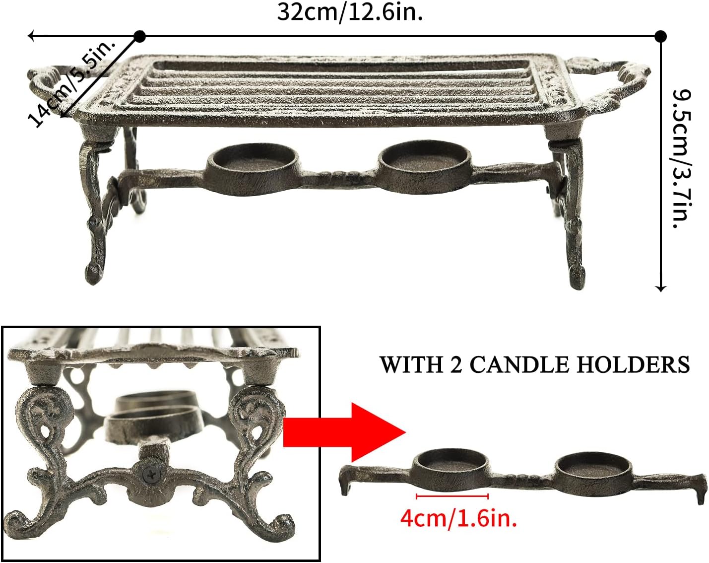 Sungmor Heavy Duty Cast Iron Teapot Dish Warmer Stable Holder for Tealight Stand | Tealight Warmer Decorative Stove for