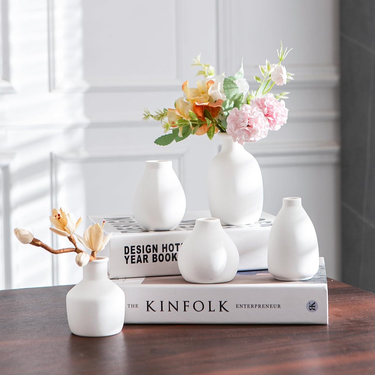 Modern mini ceramic vases / White / Set of 12