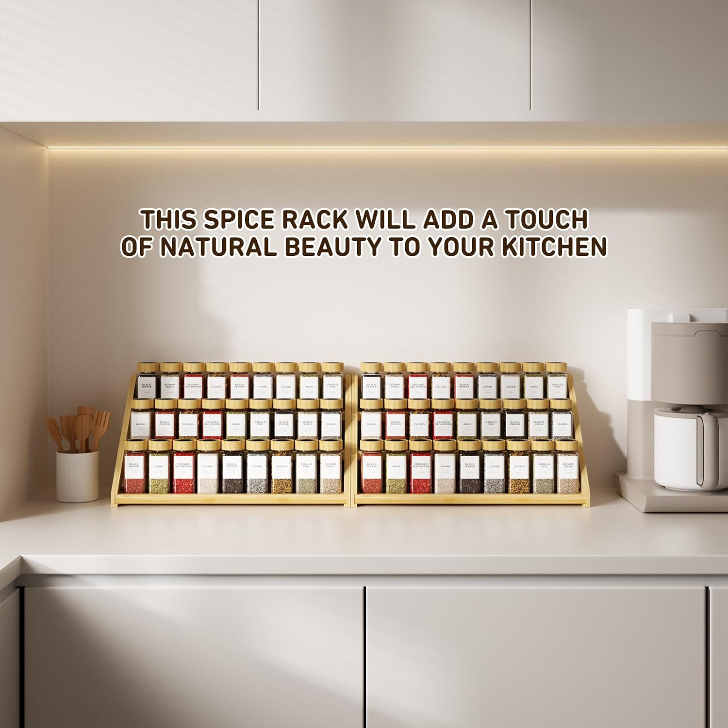 Spice Rack, Spice Organizer -3 Tier Bamboo Spice Racks, Solution for Spice Storage in Kitchens, Countertops，Storage