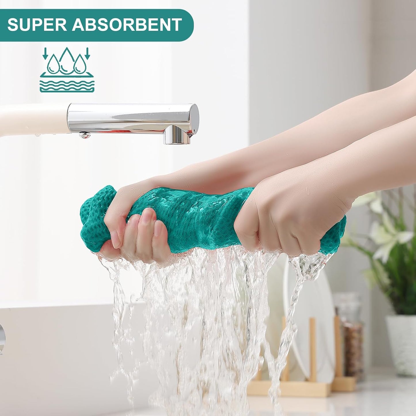 Homaxy 12 Pack 100% Cotton Kitchen Towels and Dishcloths Set, Teal | 12 x 12 Inches and 13 x 28 Inches Kitchen Towels