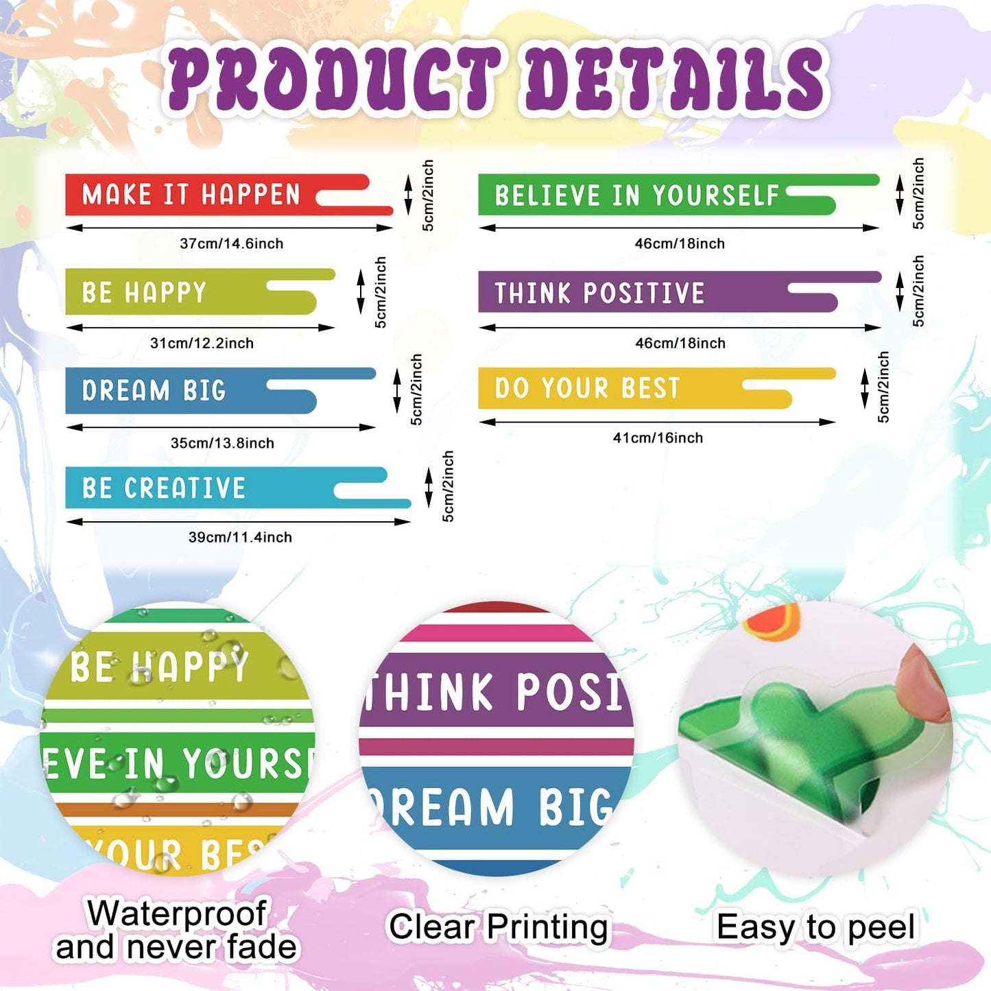 Motivational Saying Classroom Wall Sticker Colourful / Positive Affirmation Wall Decal / Set of 59