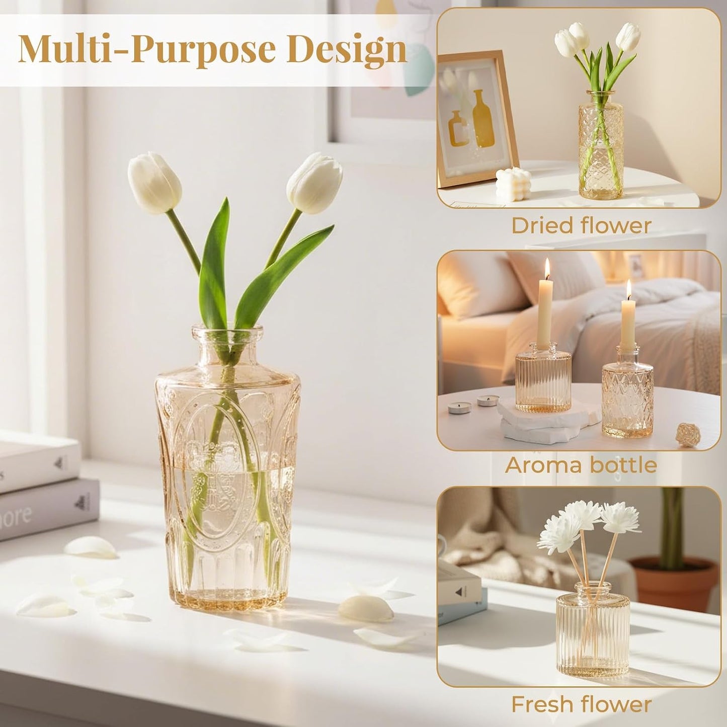 Glass Vase / Flower Vases / Gold / Set of 12