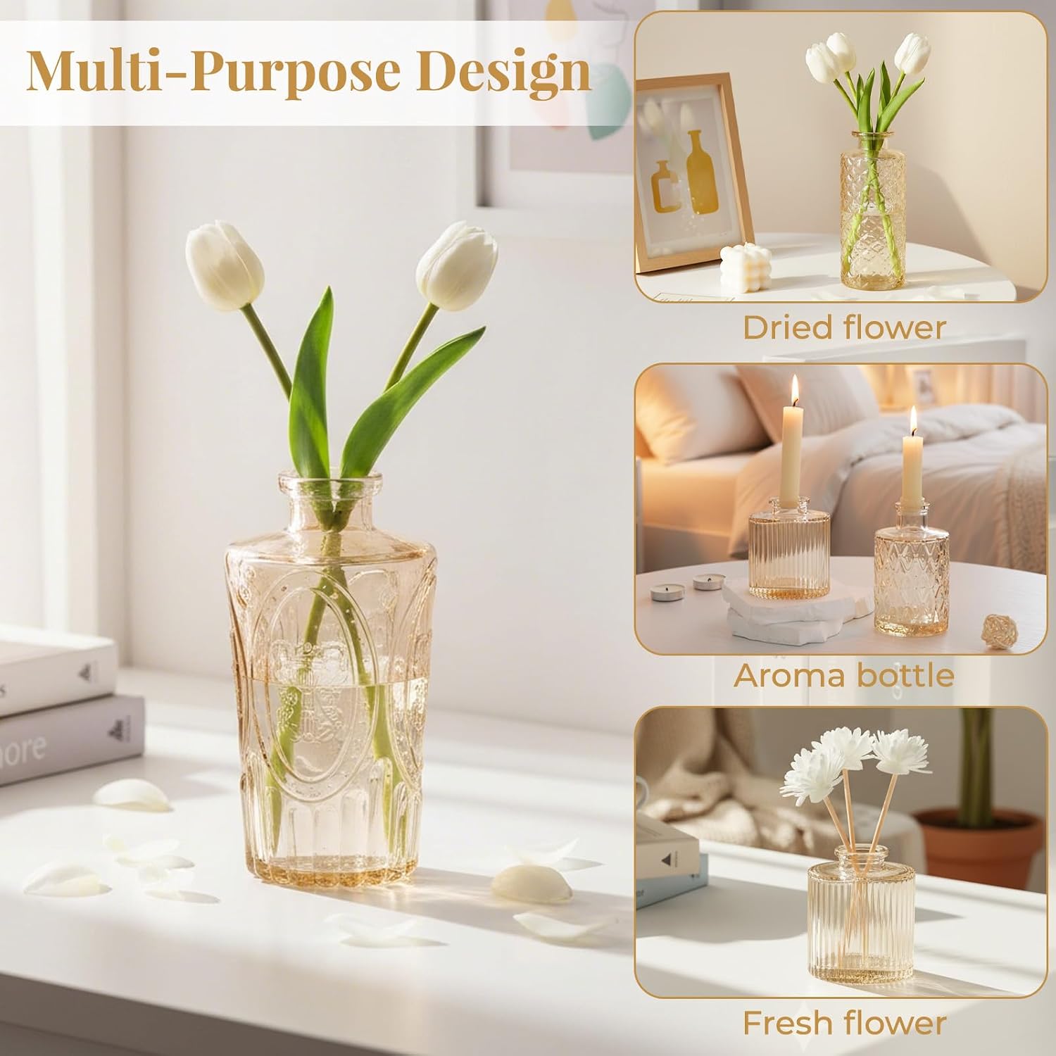 Glass Vase / Flower Vases / Gold / Set of 12