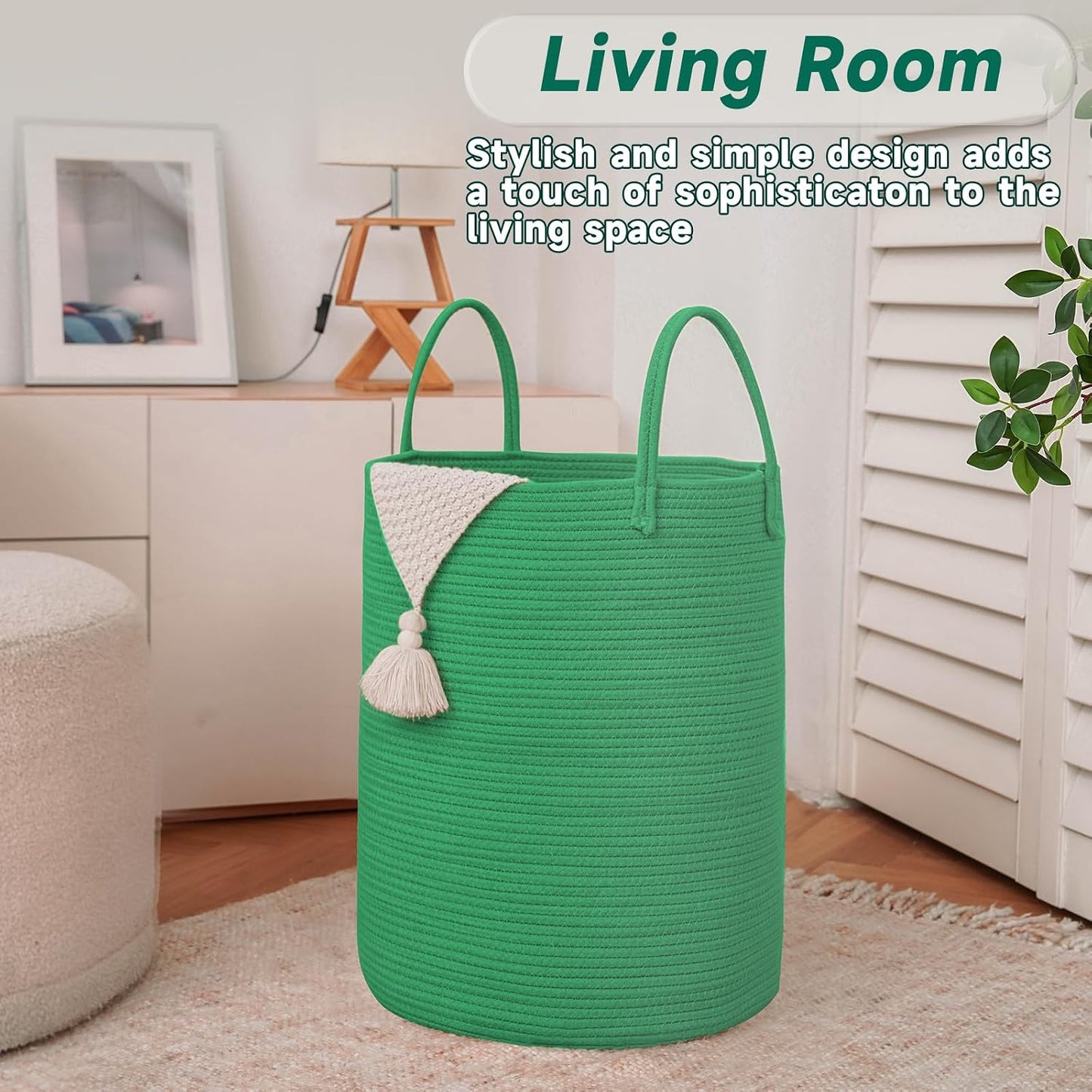 Large Woven Laundry Basket Hamper / Dark Green / 60L