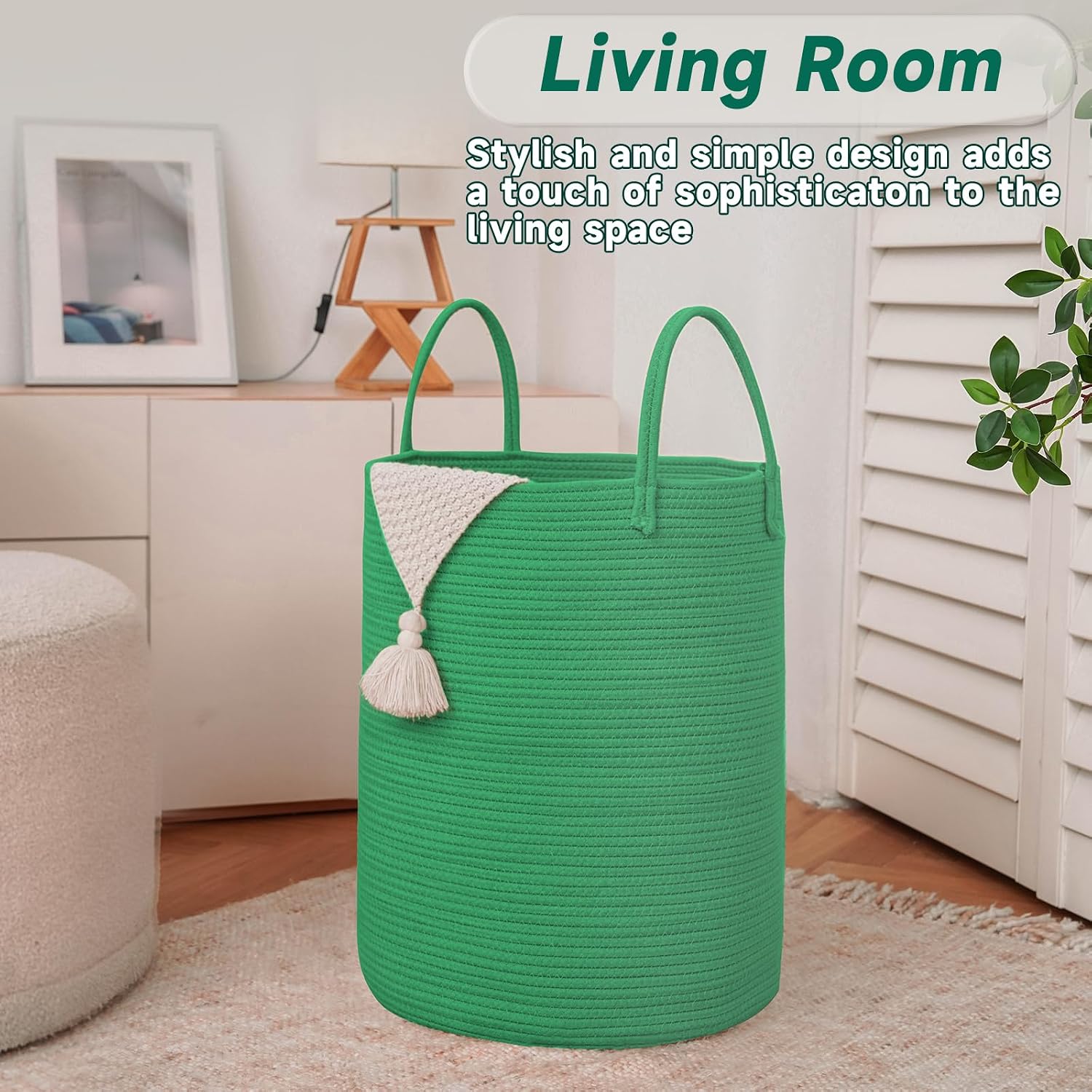 Large Woven Laundry Basket Hamper / Dark Green / 60L