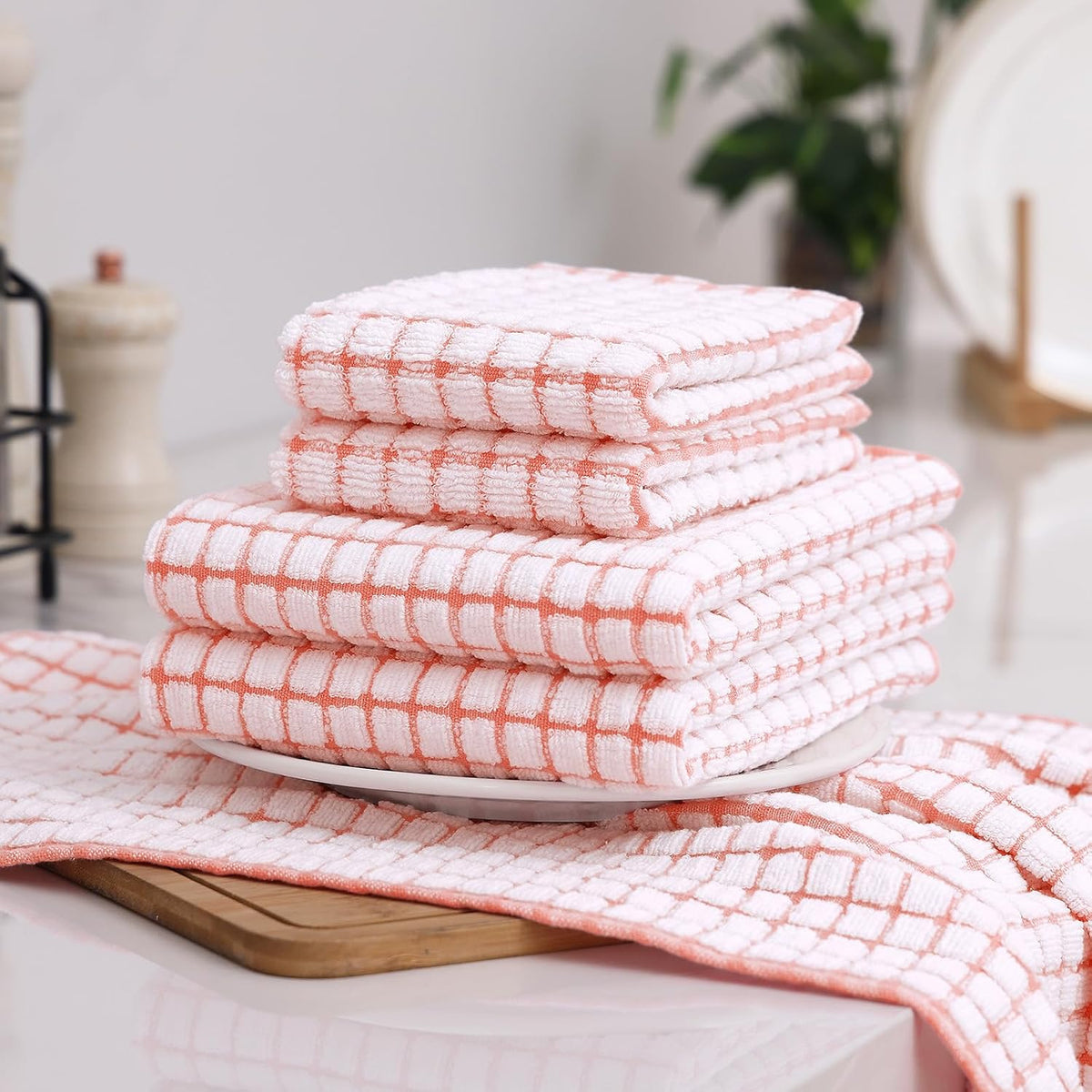 Homaxy Kitchen Towels and Dishcloths Set, Set of 12, Coral | Cotton Terry Kitchen Dish Towels, Super Soft and Absorbent
