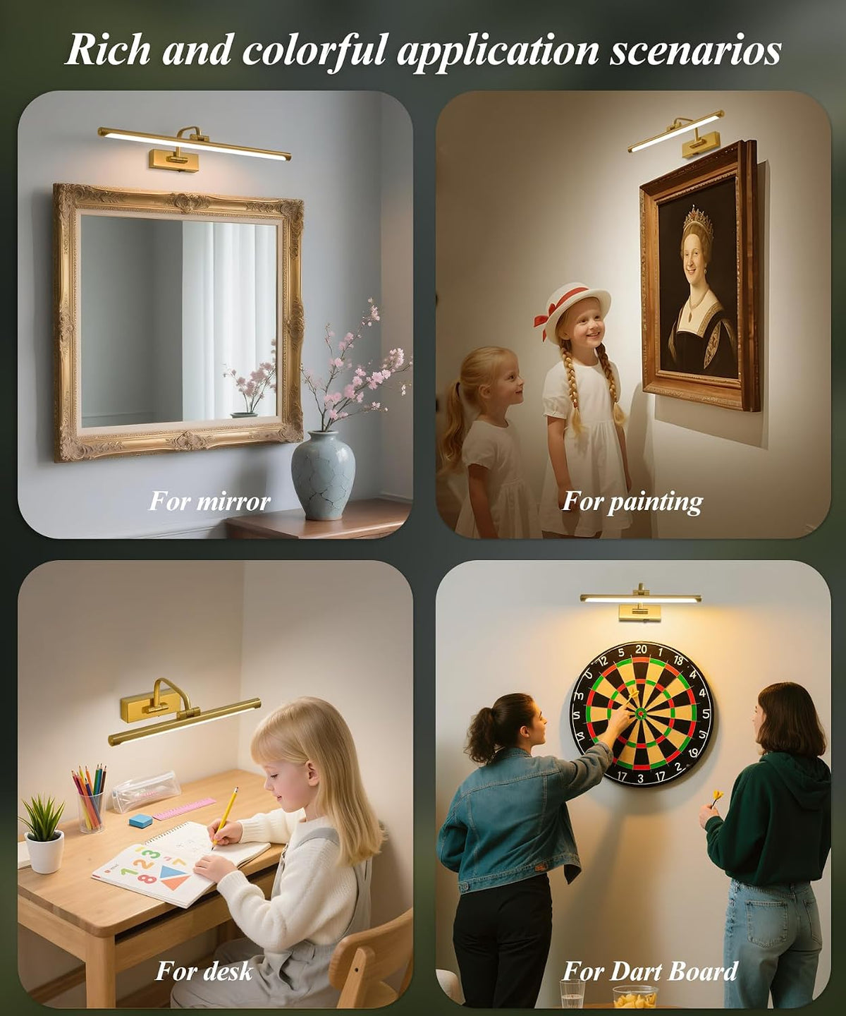 Wireless Picture Light for Wall, Rechargeable Light for Pictures with Remote & Timer, 16 Inch Dimmable Gold Art Light