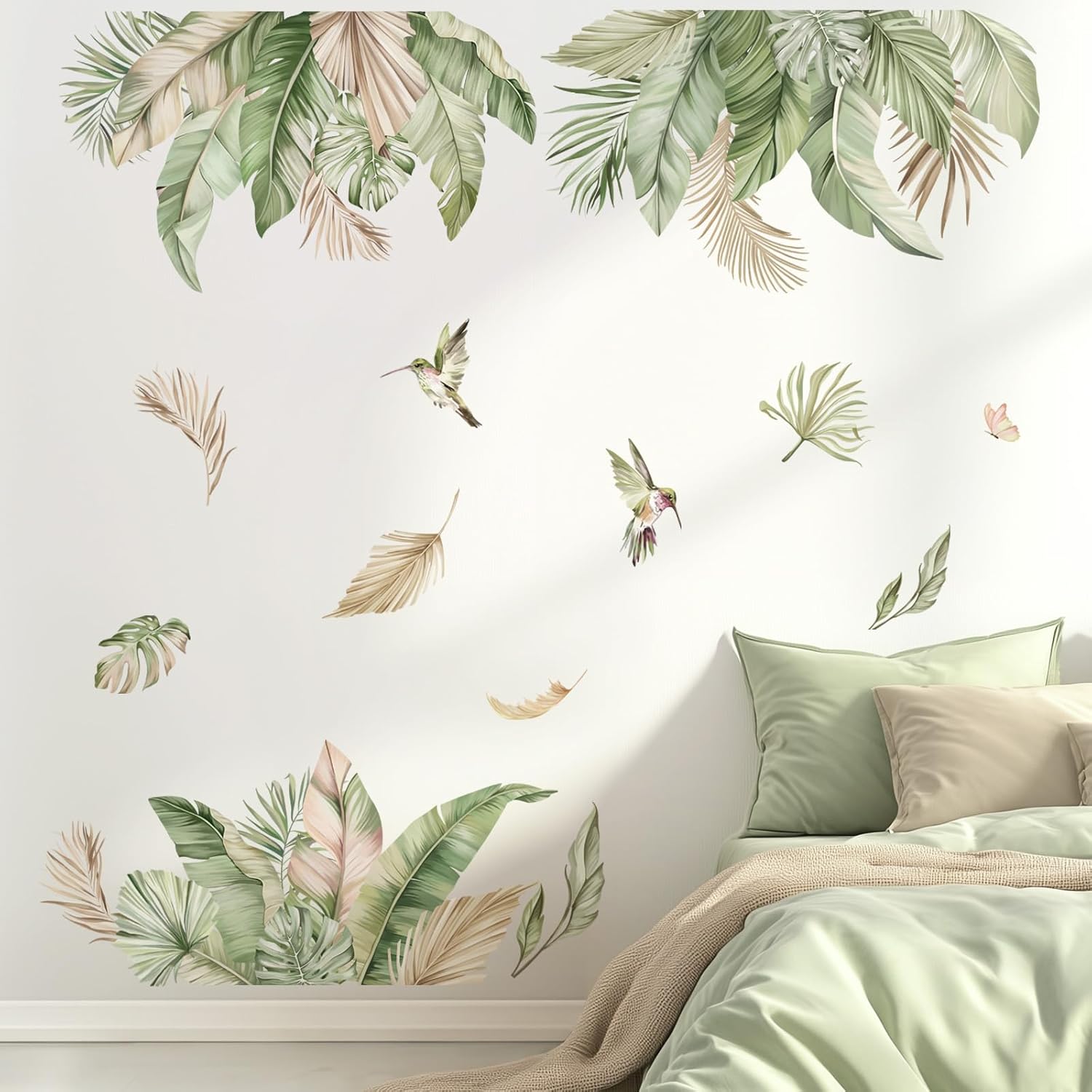 Boho Tropical Leaves Wall Decals Palm Leaf Hanging Vine Plants Wall Stickers / Boho Leaves / Green