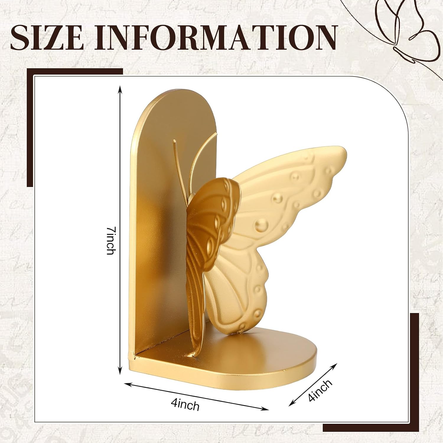 Vintage Butterfly Bookends Metal Butterflies on Stands / Gold / Set of 2