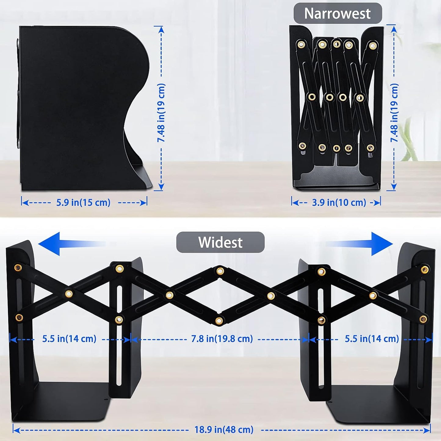 Metal Adjustable Book Ends Decorative Bookends / Black