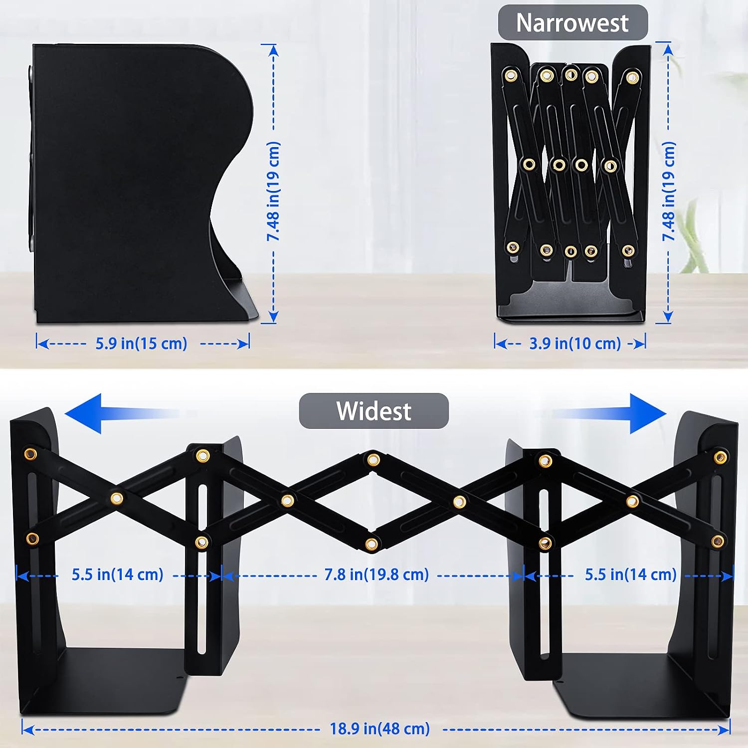 Metal Adjustable Book Ends Decorative Bookends / Black