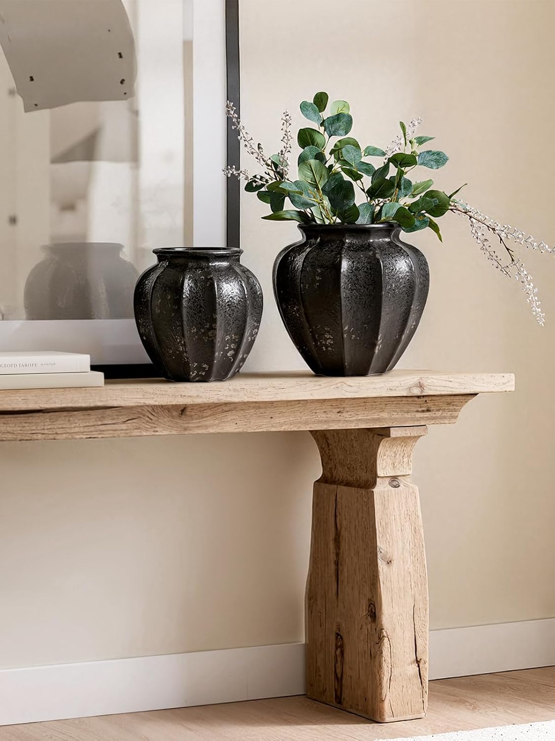 Ceramic Vase / Distressed Iron Black / 9 Inch