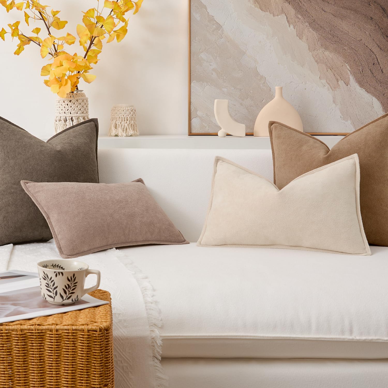 Kevin Textile Waterproof Decorative Pillow Covers Soft Boucle Textured / 18 x 18 / Beige / Set of 2