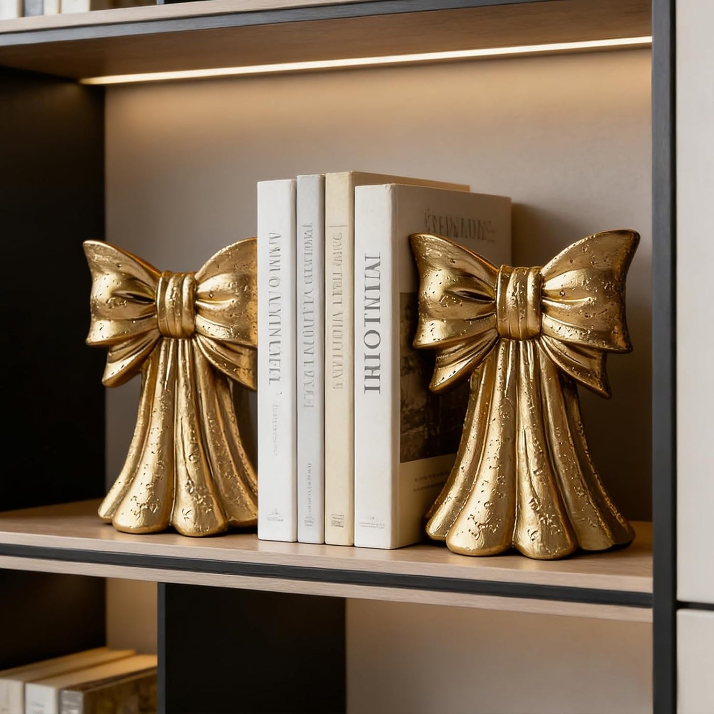 Vintage Bow Bookends for Large Heavy Books / Gold / Set of 2
