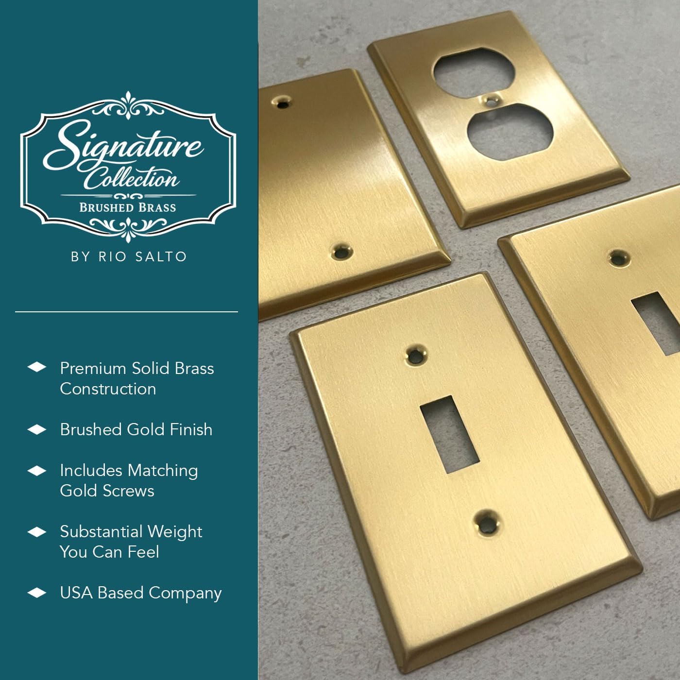 Rio Salto BRASS Light Switch Cover Plate Gold Outlet Covers Brushed Brass Rocker Switch Plate Decorator Paddle GFCI