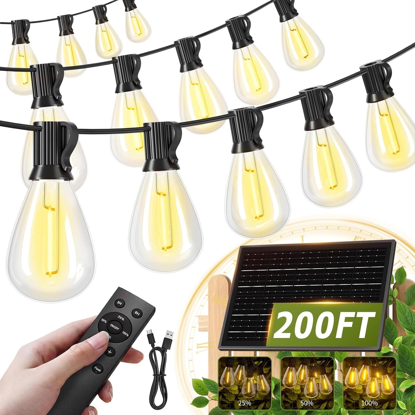 30FT Outdoor String Lights with Remote, Waterproof Patio Lights with 10+1 Shatterproof LED Bulbs,Dimmable Hanging Decor
