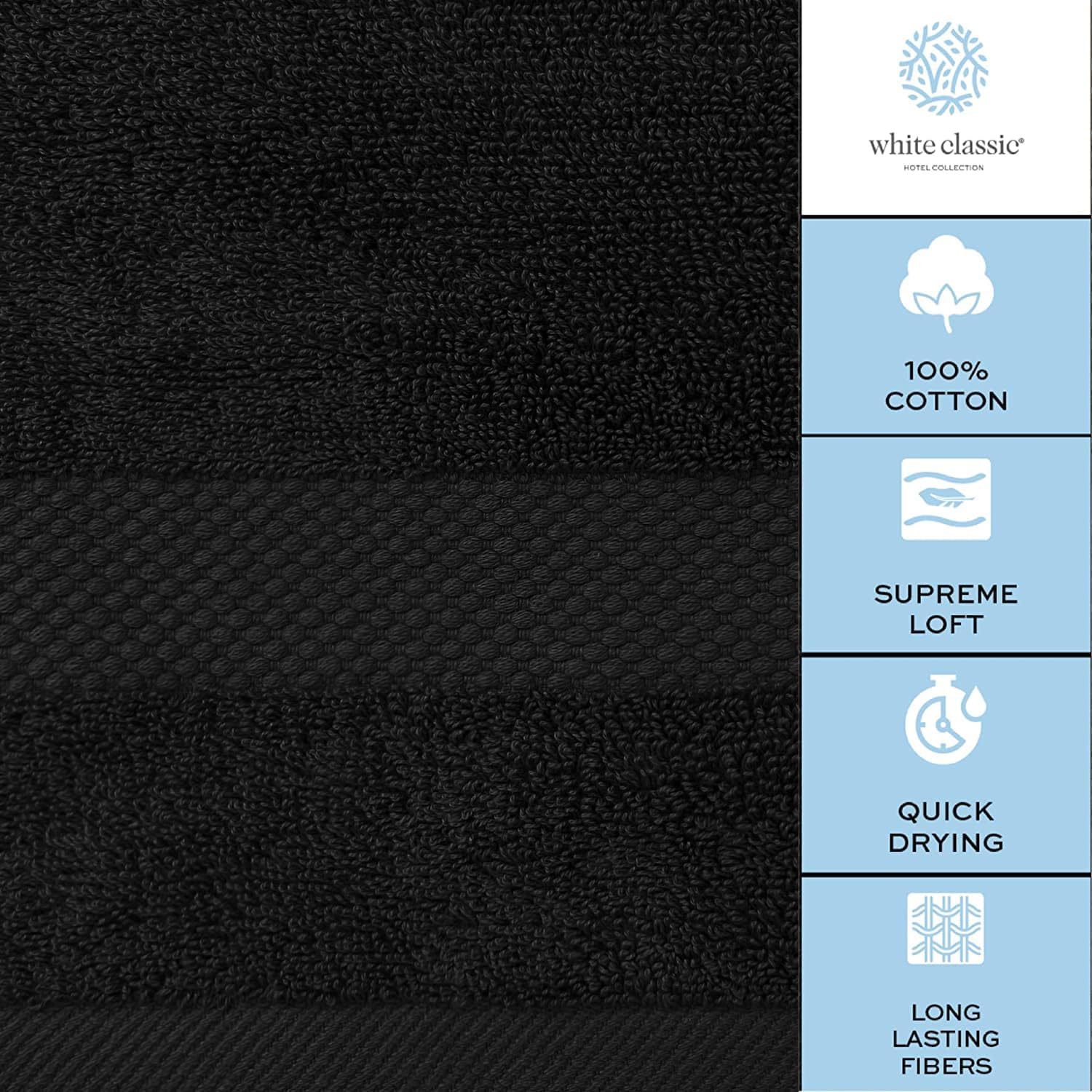 White Classic Luxury Black Hand Towels - Soft 100% Turkish Cotton | Highly Absorbent Hotel spa Bathroom Towel