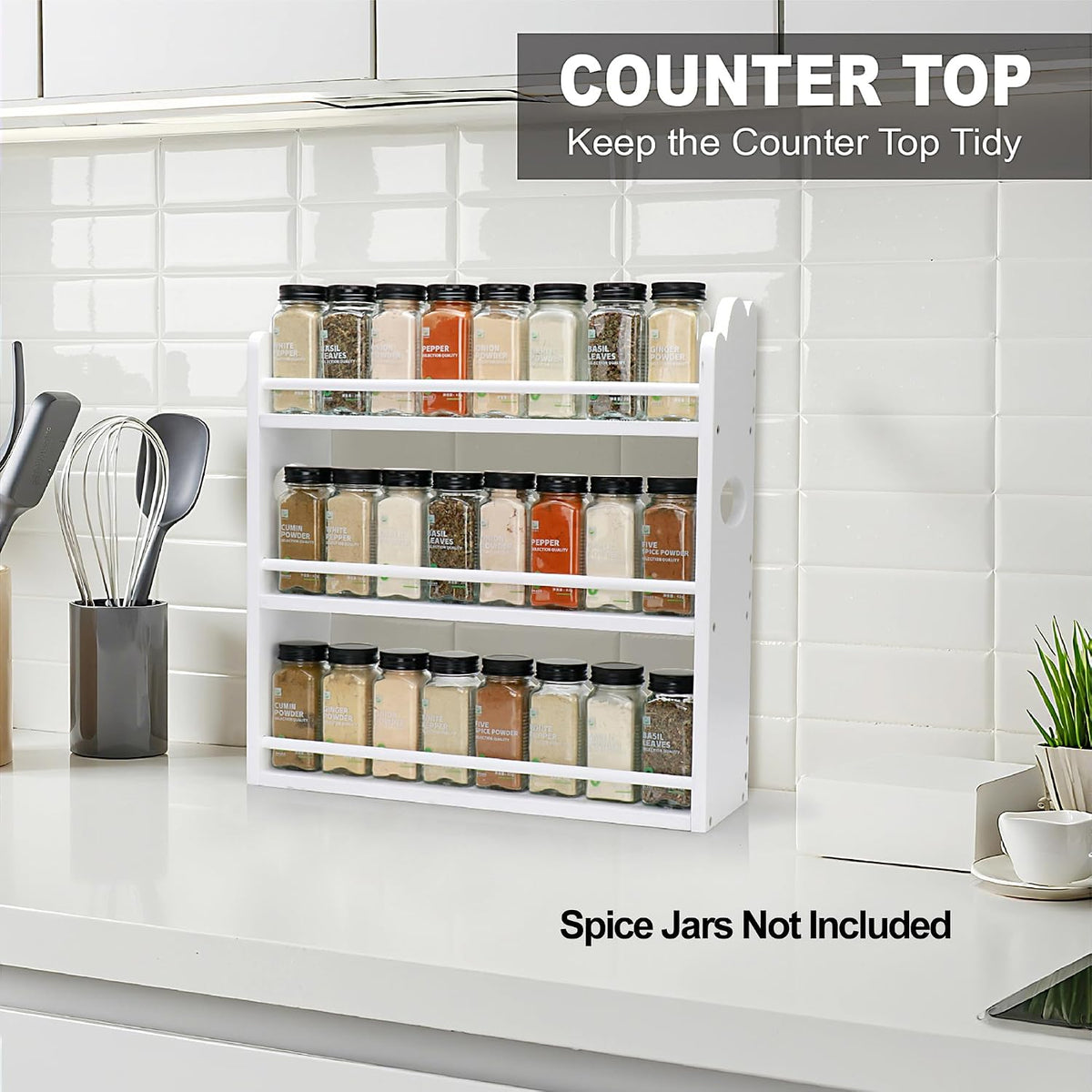 3-Tier Bamboo Spice Rack, Wall Mount & Countertop Spice Organizer | Seasoning Jars Rack Shelf Spice Organizer for