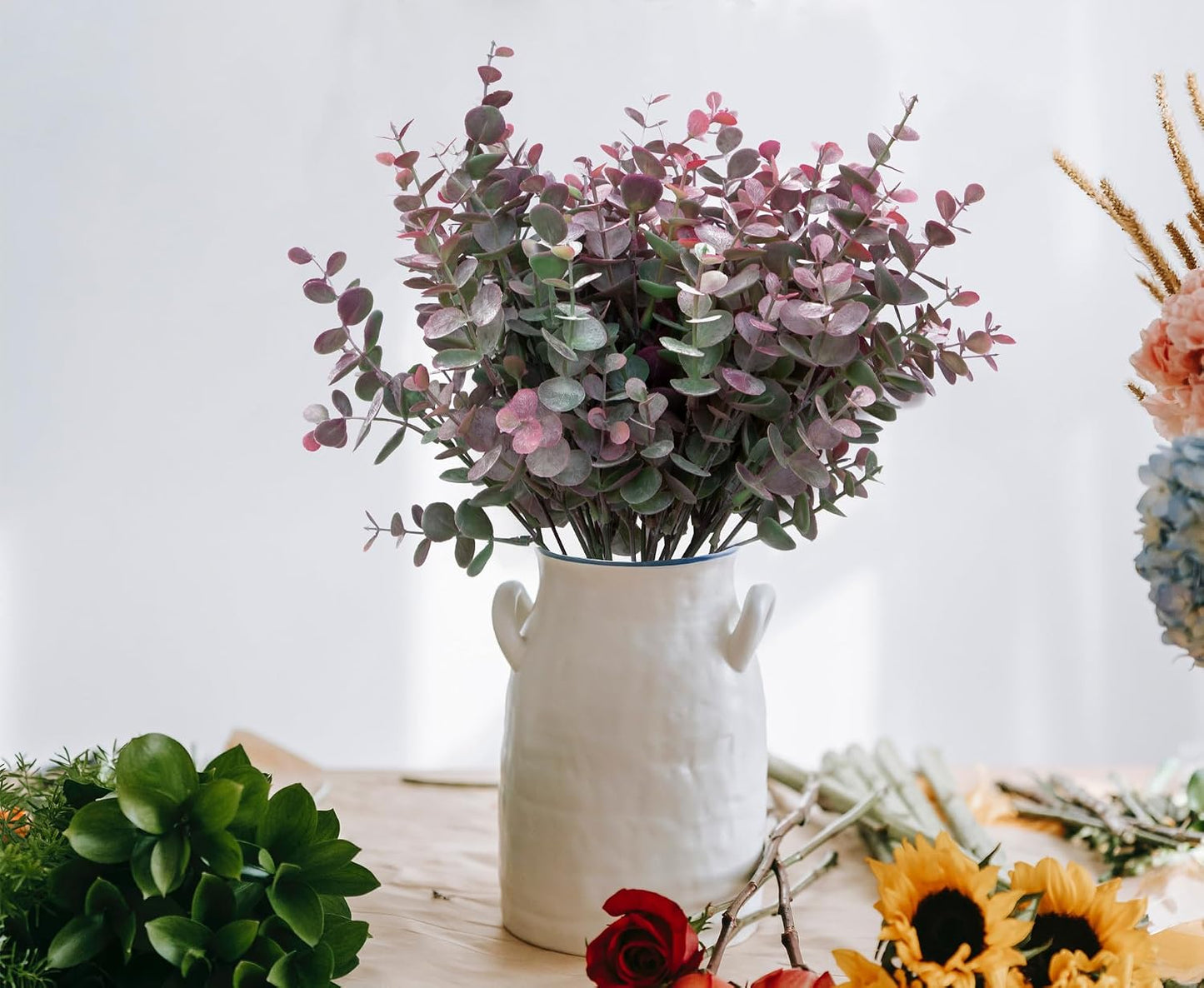 Faux Greenery Fake Dust Frosted Eucalyptus Branches Leaves / Dusty Mauve