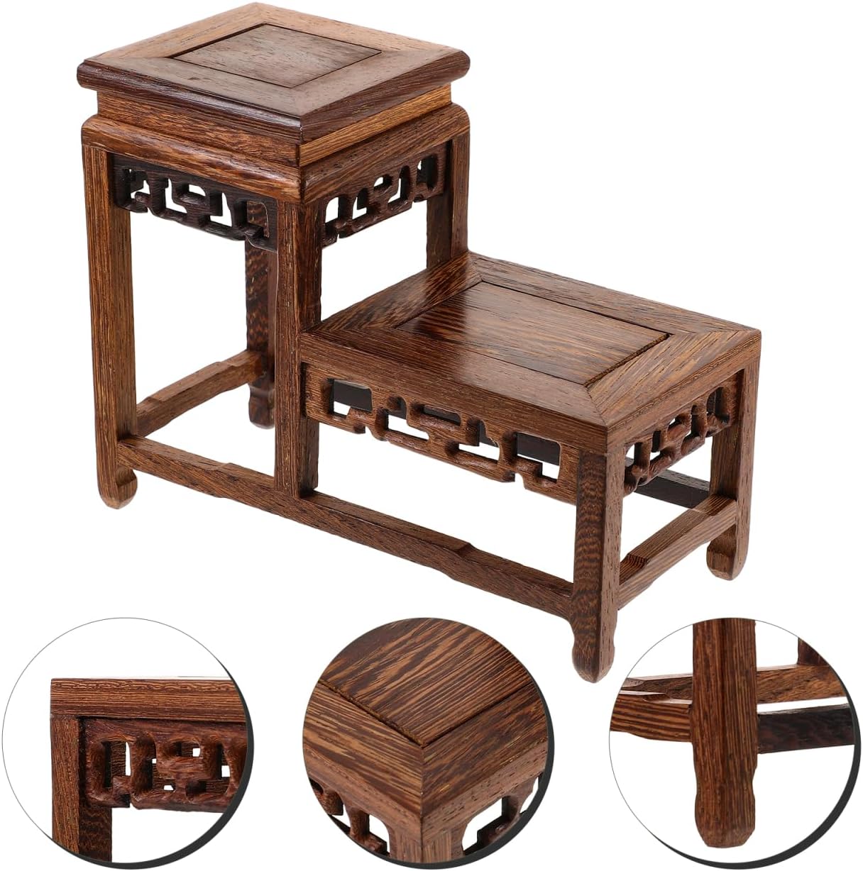 Chicken Wenge Wood Base Riser Vintage Style Wooden Display Stand for Small / 7.48 x 5.70 x 3.34