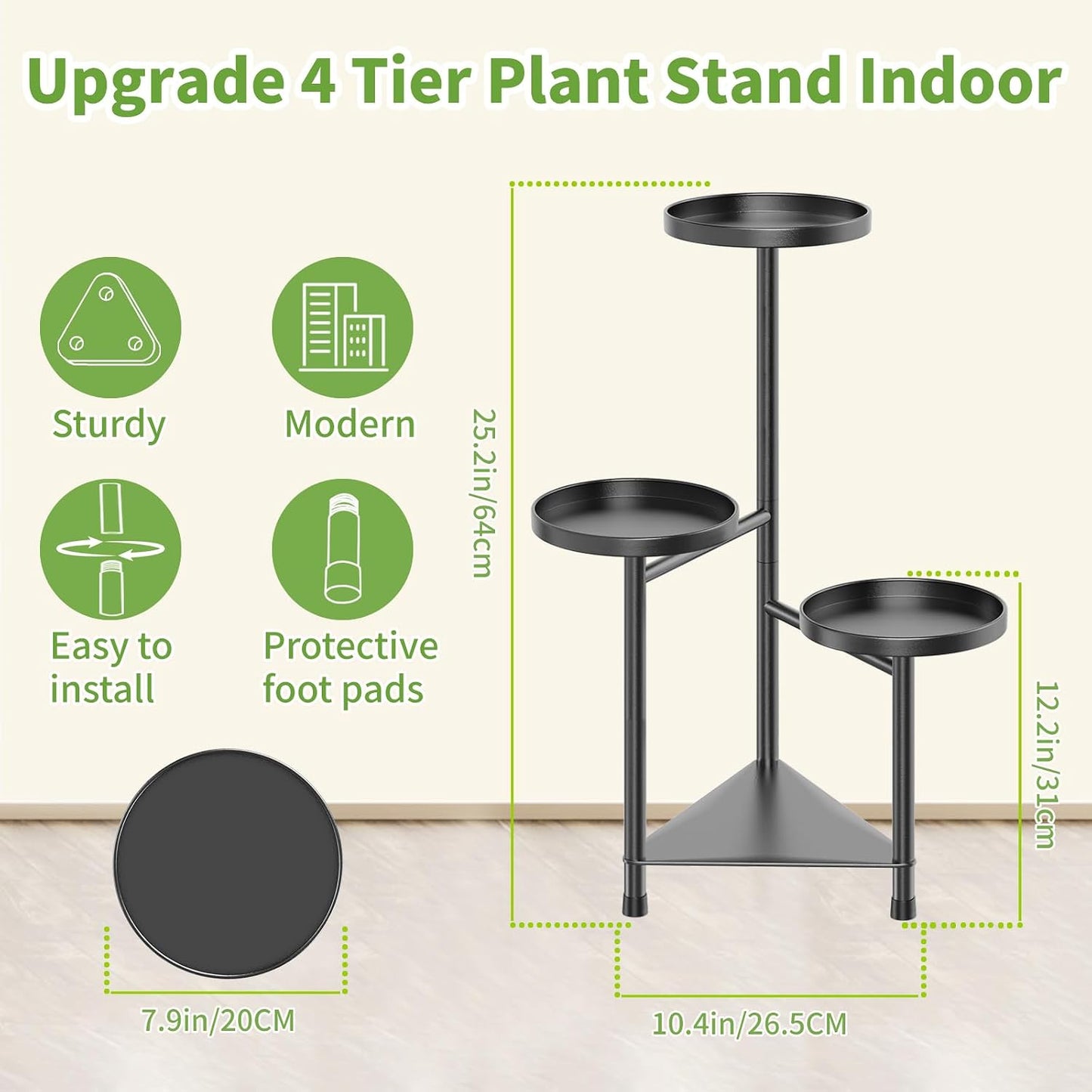 4 Tier Plant Stand Indoor Flower Shelf, Metal Flower Pot Stands for Indoor Plants, Black Corner Tall Plant Display