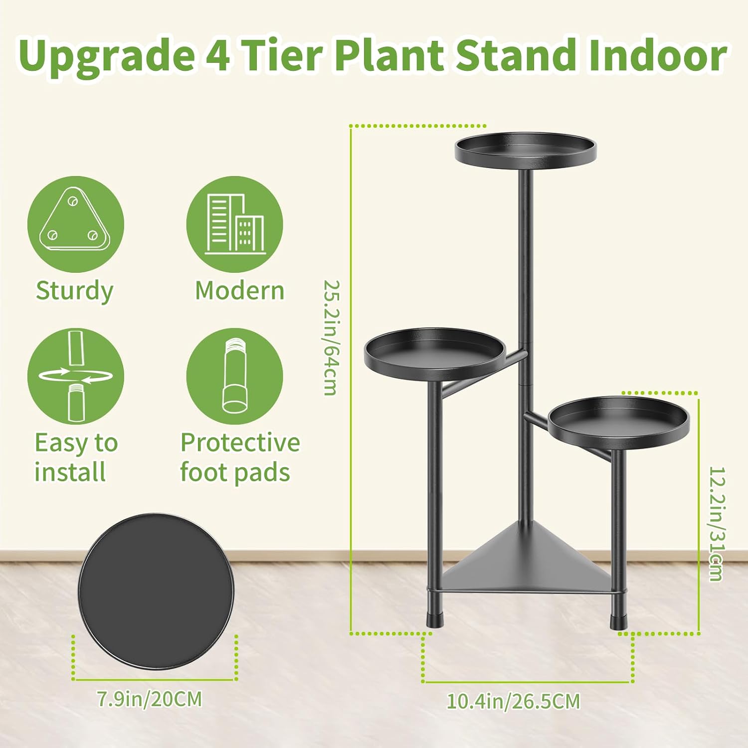 4 Tier Plant Stand Indoor Flower Shelf, Metal Flower Pot Stands for Indoor Plants, Black Corner Tall Plant Display