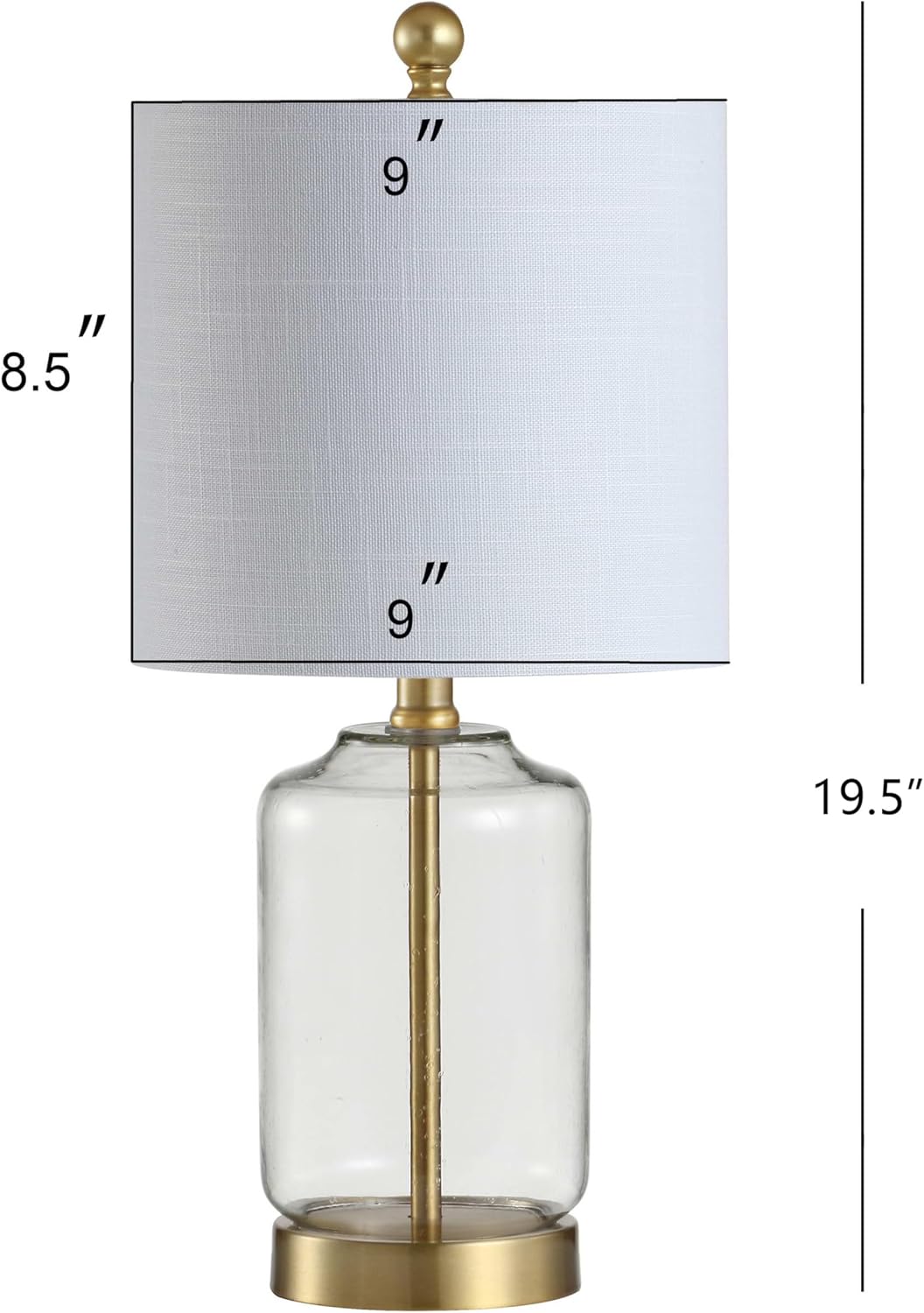 JONATHAN Y Duncan Table Lamp 19.5" Glass and Metal, Brass Gold and Clear | White Linen Drum Shade, Glam Transitional