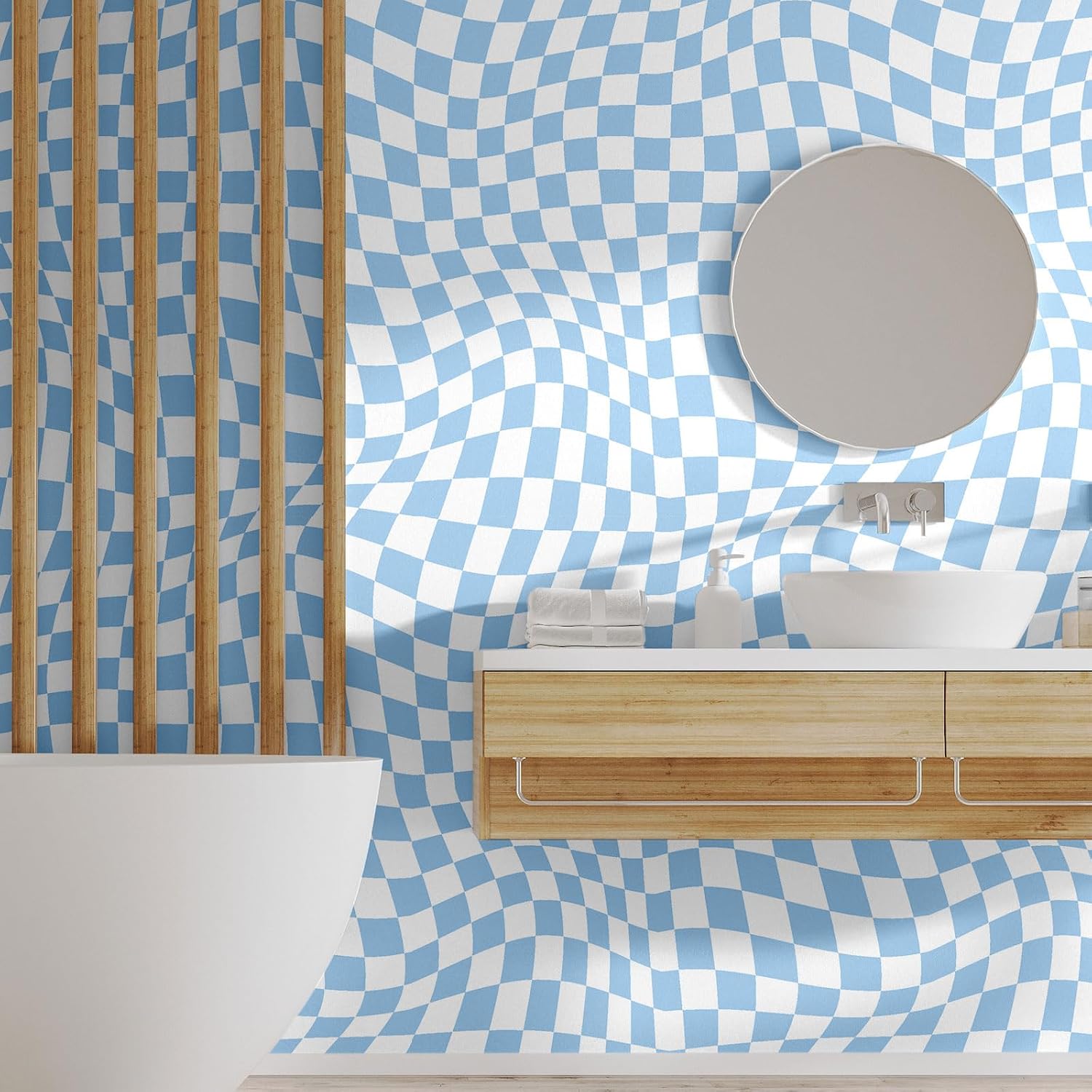 15.75''x118'' Checkered Peel and Stick Wallpaper Aesthetic Removable Contact Paper / Light Blue