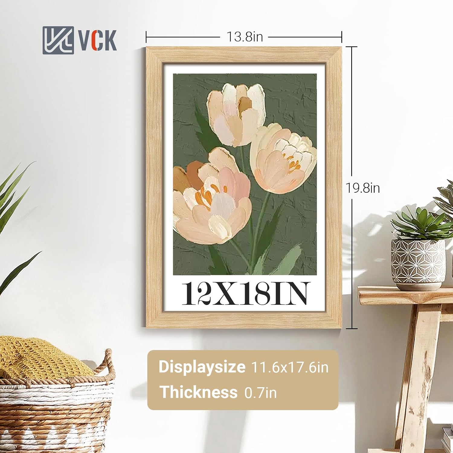 VCK 12x18 Frame Oak 4 Pack, Wide Thick Wood Border, for Poster/Print | Exclusive Woodgrain, Wall Hanging, HD