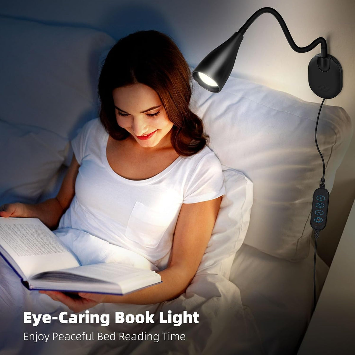 LiFMIRA Wall-Mounted LED Bedside Reading Light USB Charging Port 2Pcs Black | 10-Level Dimmable & Adjustable 5 Color