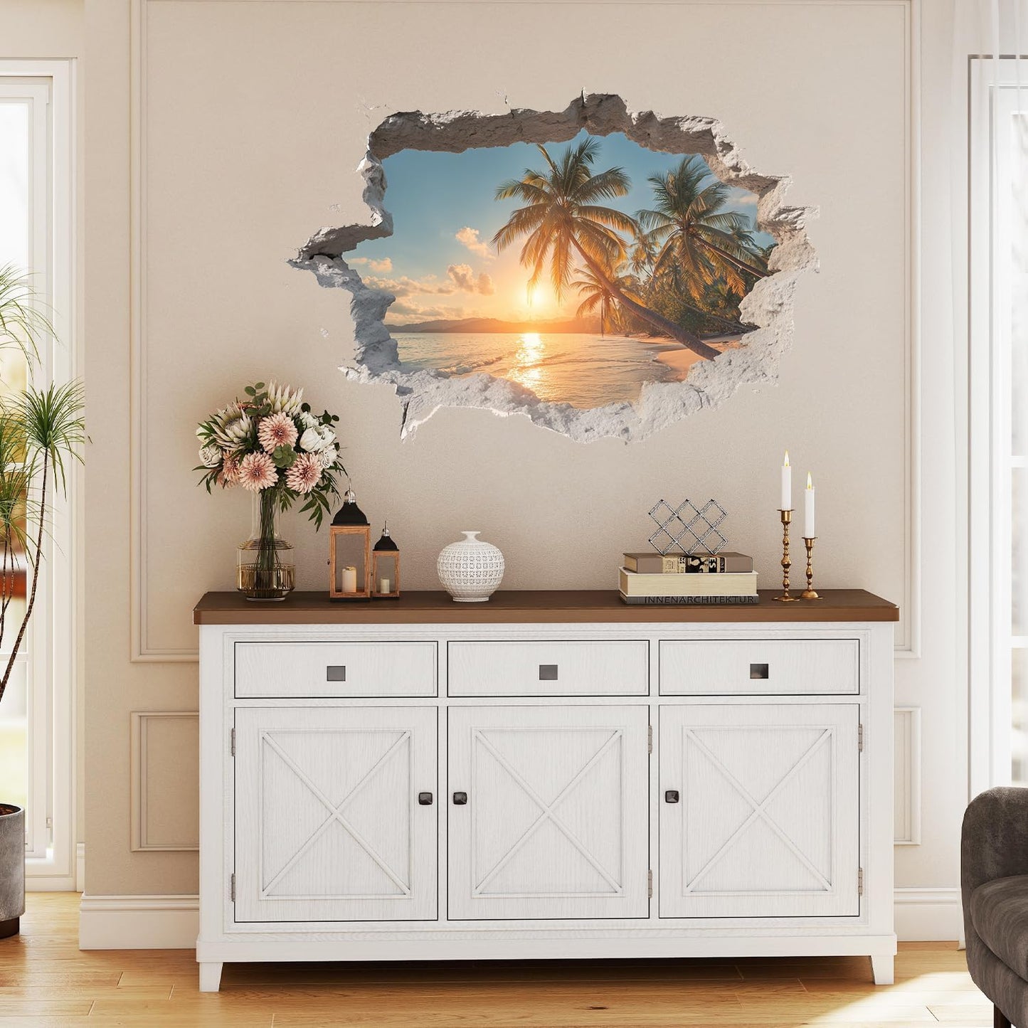 3D Tropical Beach Wall Decals Peel and Stick Ocean Sunset Palm Tree Wall Stickers / 6