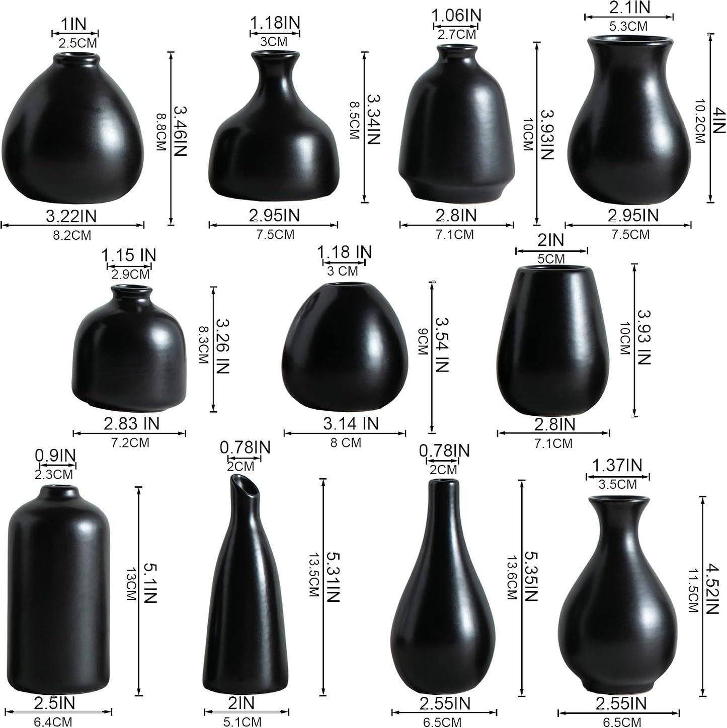 Small Ceramic Vase / Black / Set of 11