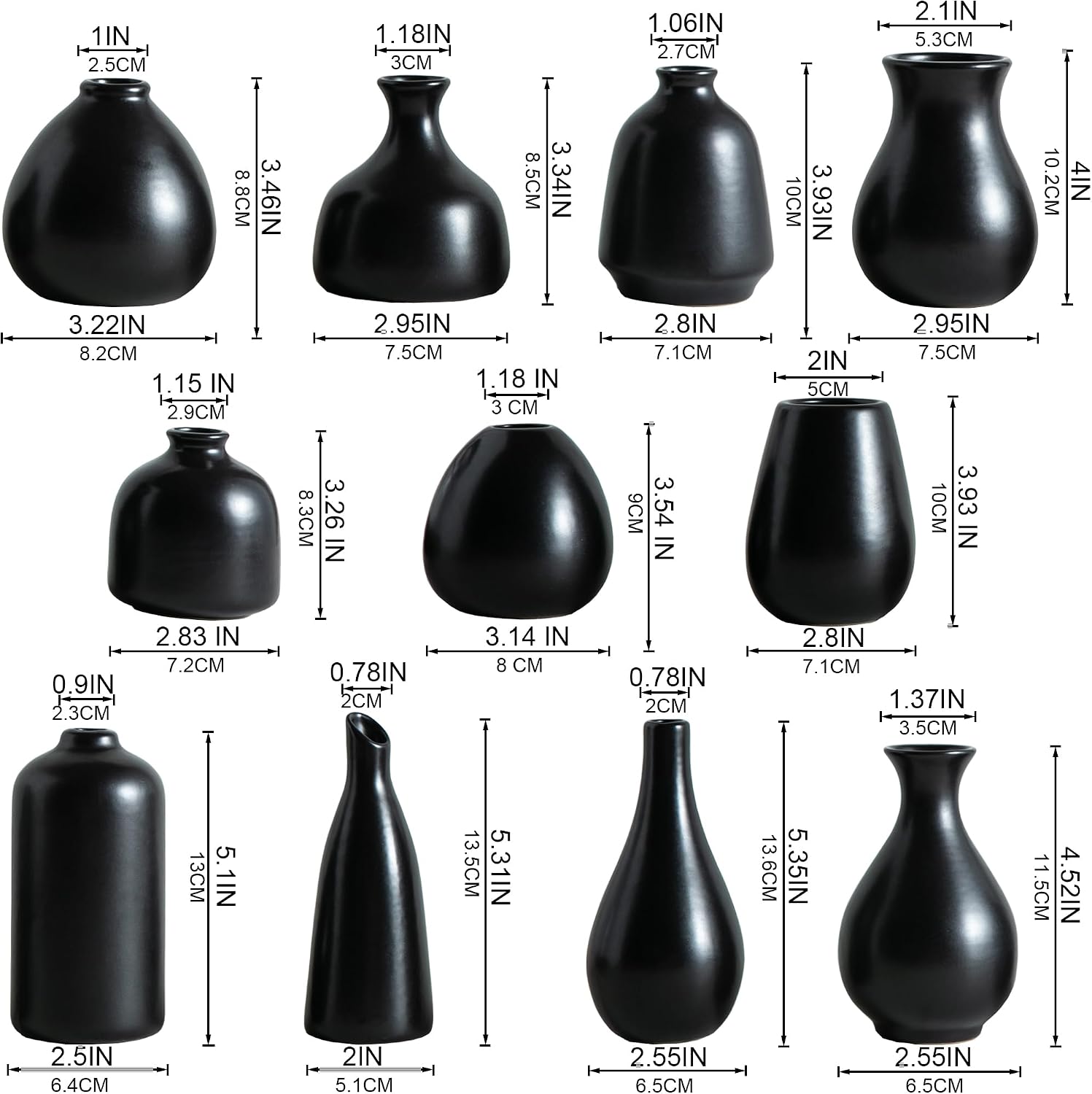 Small Ceramic Vase / Black / Set of 11